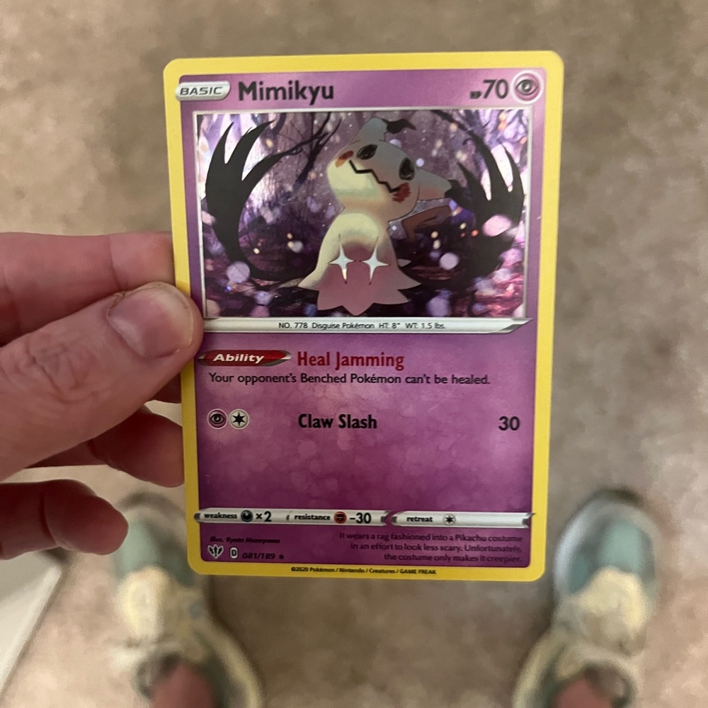 Pokemon Mimikyu Card Cosmos Holo  - Yellow and Purple